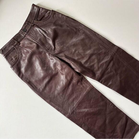 Zara Brown Genuine Leather Straight Leg Pants - Picture 5 of 11